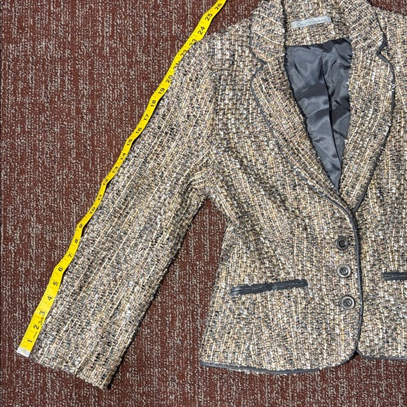 Emil Rutenberg vintage wool tweed tan cropped three button blazer women’s 6 - Picture 12 of 15